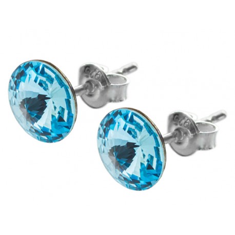 Sterling Silver Stud Earrings made with Swarovski Rivoli 8mm Aquamarine
