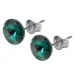 Sterling Silver Stud Earrings made with Swarovski Rivoli 8mm Emerald