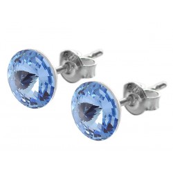 Sterling Silver Stud Earrings made with Swarovski Rivoli 8mm Light Sapphire