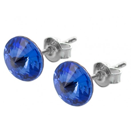 Sterling Silver Stud Earrings made with Swarovski Rivoli 8mm Sapphire