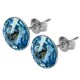 Sterling Silver Stud Earrings made with Swarovski Rivoli 12mm Aquamarine