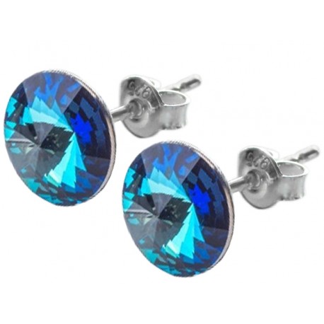 Sterling Silver Stud Earrings made with Swarovski Rivoli 12mm Bermuda Blue