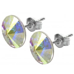 Sterling Silver Stud Earrings made with Swarovski Rivoli 12mm Crystal  AB