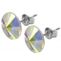 Sterling Silver Stud Earrings made with Swarovski Rivoli 12mm Crystal  AB
