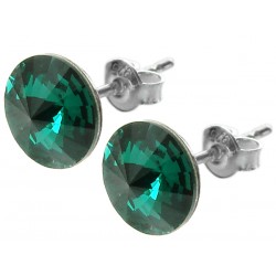 Sterling Silver Stud Earrings made with Swarovski Rivoli 12mm Emerald