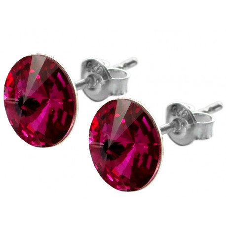 Kolczyki srebrne Swarovski Rivoli 12mm Fuchsia