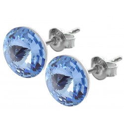 Sterling Silver Stud Earrings made with Swarovski Rivoli 12mm Light Sapphire