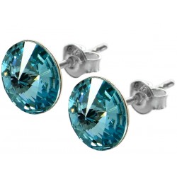 Sterling Silver Stud Earrings made with Swarovski Rivoli 12mm Light Turquoise