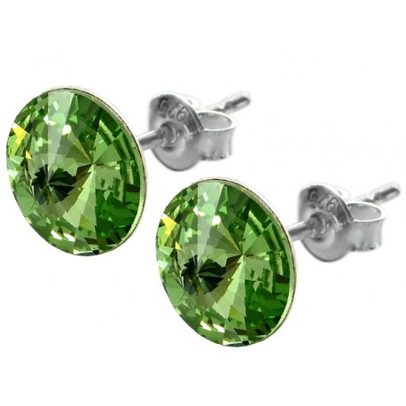 Kolczyki srebrne Swarovski Rivoli 12mm Peridot