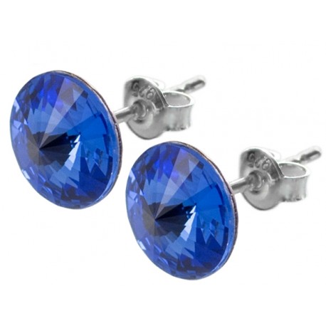 Kolczyki srebrne Swarovski Rivoli 12mm Sapphire